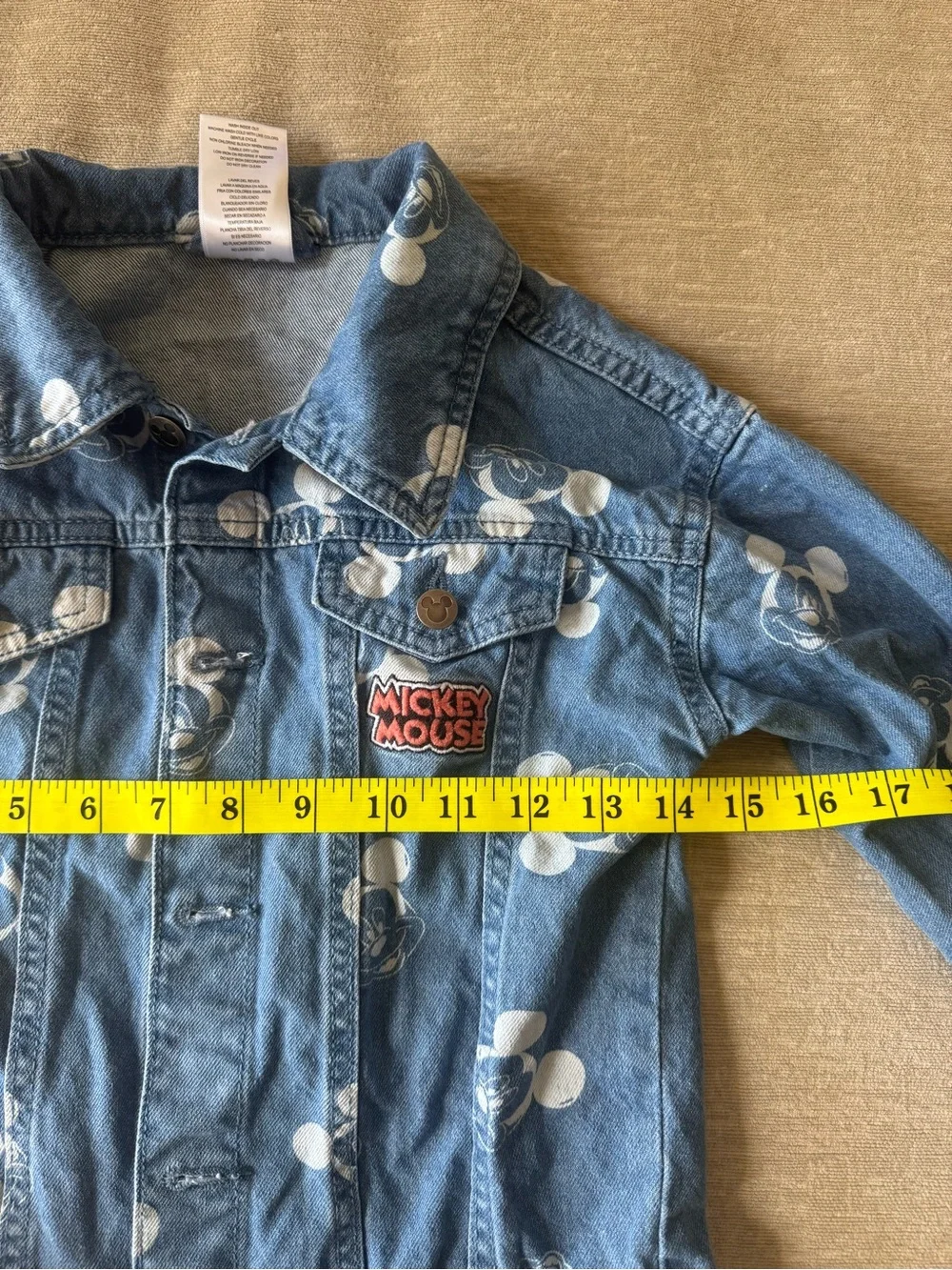 Disney Mickey Mouse Kids Denim Jacket Size 5 Blue Allover Print Jean Jacket